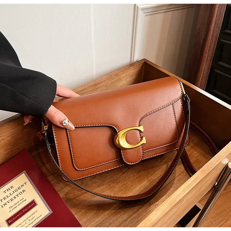 2025 New Women's High-End Pure Color Simple Square Bag Multi-Layer Commuting Single Shoulder Bag Neutral Minimalist Style