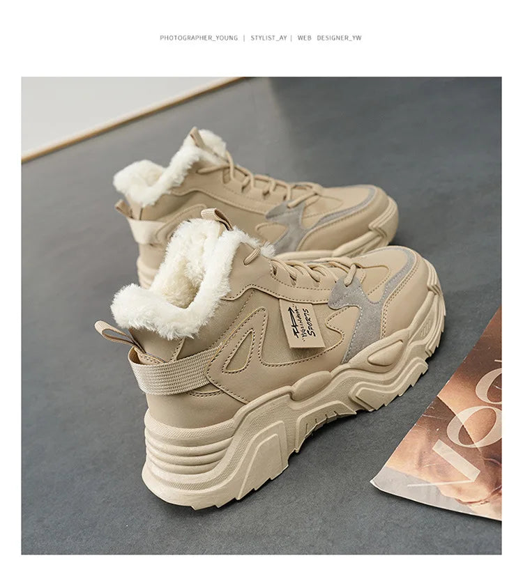 Winter New Women High Top Snow Boots Warm Plush Woman Comfortable Sneakers Waterproof Cottom Shoes Fashion Female Footwear 2025