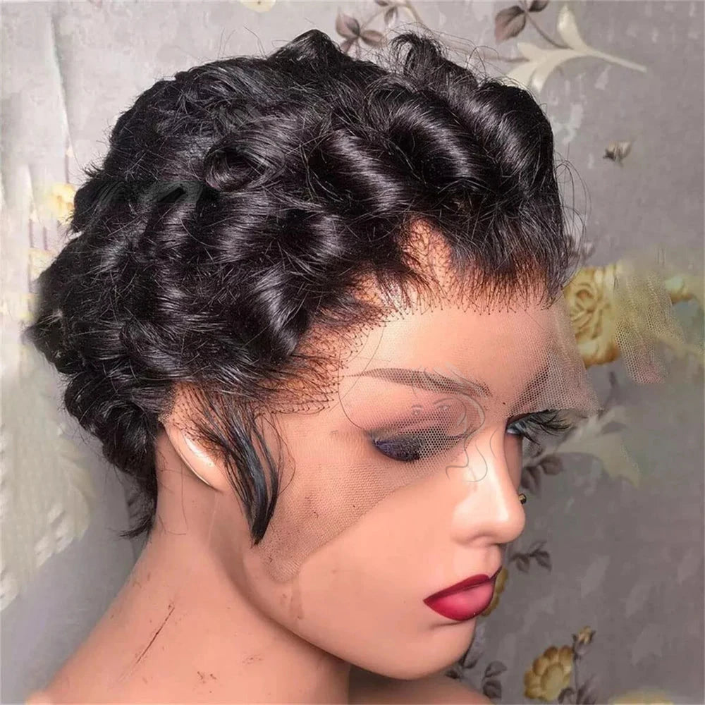 Short Pixie Cut Curly 100% Human Hair Wigs 13x4 Lace Front Wigs for  Women Natural Soft Bob Wig with Transparent Lace Wigs