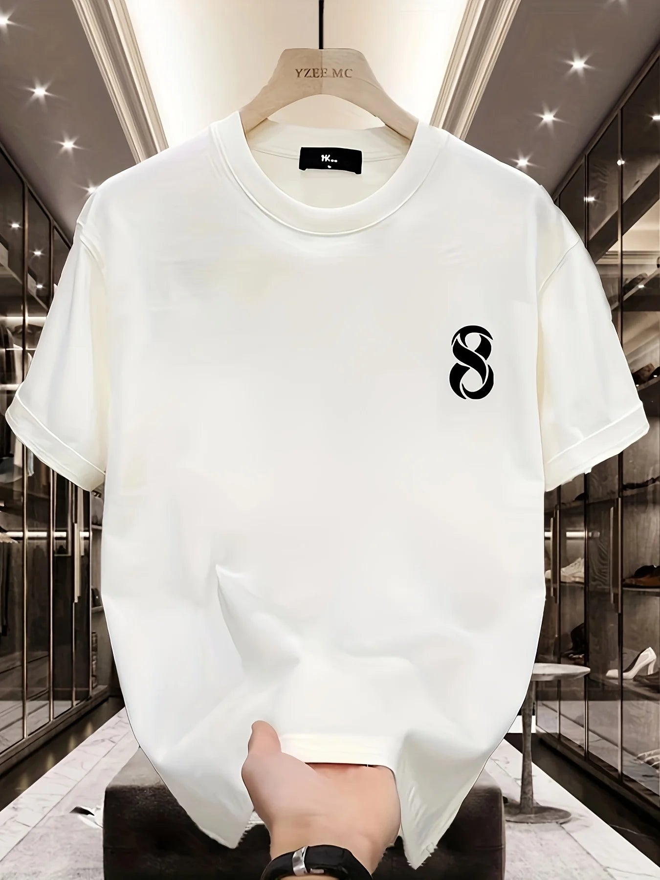 Men's 100% pure cotton fashionable casual loose sports trendy brand pattern printed round neck short sleeved T-shirt top