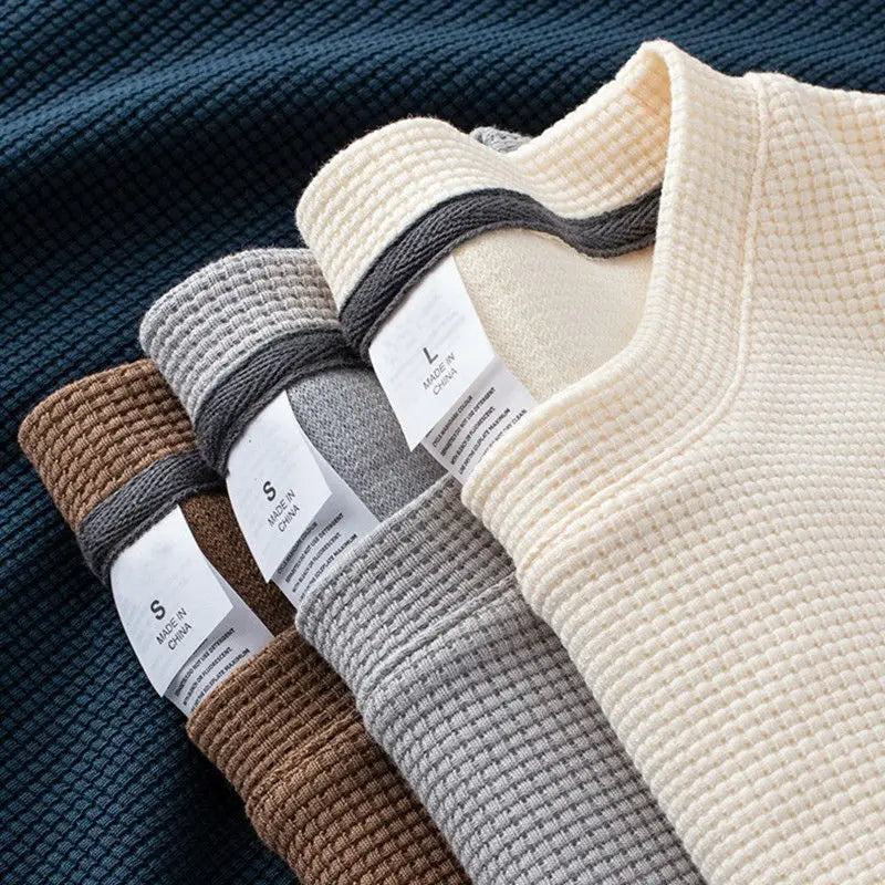 Waffle Short Sleeved T-shirt for Men and Women Summer Japanese Round Neck Half Sleeved Top Loose Casual Solid Color T-shirt