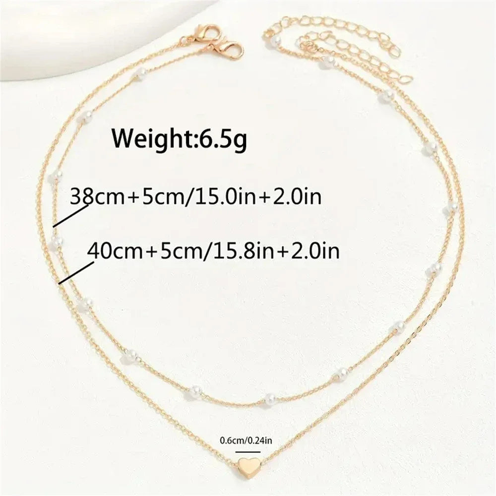 2025 New Women's Pearl Necklace Set 14K Gold Fashion Love Heart Pendant Waterproof Hypoallergenic Collarbone Neck Chain Jewelry