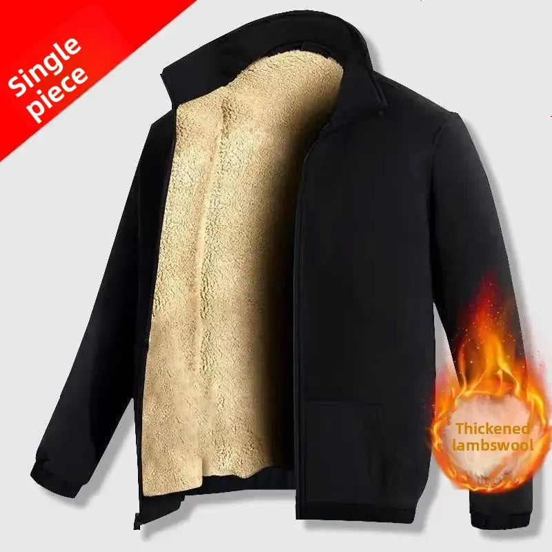 Men's Autumn Winter Lamb Velvet Set Thickened Fleece Casual Sports Outerwear And Pants Large Size Comfortable Dad Clothes