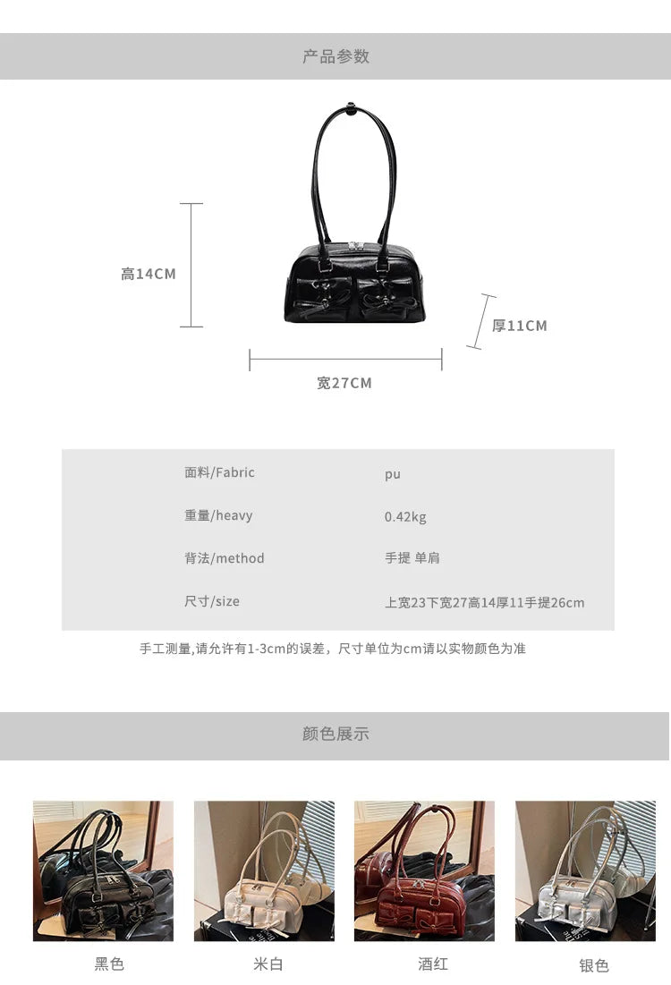 Vintage Women Business Shoulder Bags Simple Ladies Commute Tote Bag Pu Leather Female Underarm Bag Burgundy Large Handbags Purse