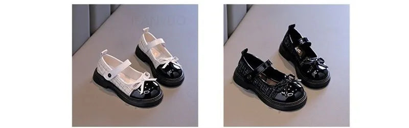 Spring Autumn Children's Leather Shoes with Bowknot Versatile Girls Fashion Mary Jane Shoes Causal Patchwork Kids Princess Shoes