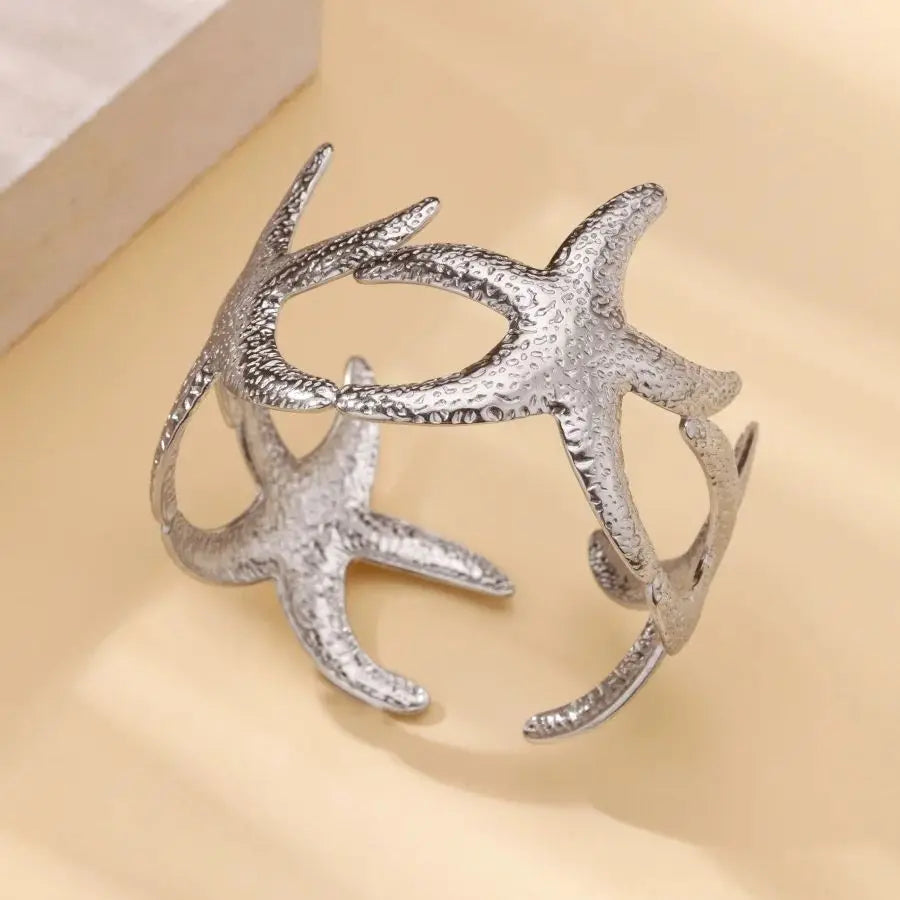 Stainless Steel Shell Bangles for Women Fashion Layered Wave Starfish Cuff Bangle Bracelet Femme Waterproof Jewelry New In