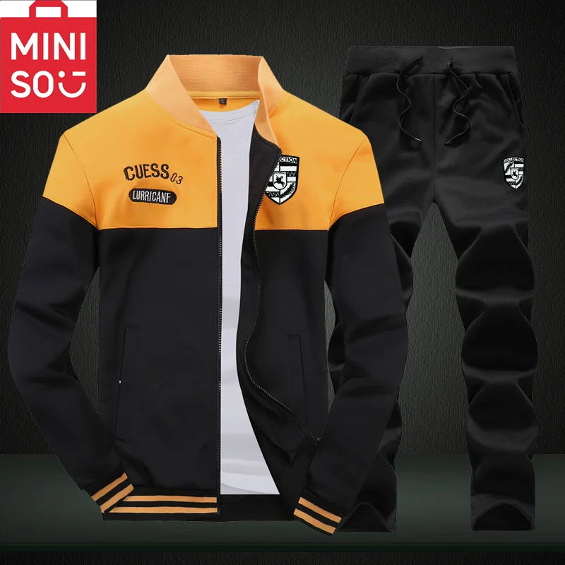 MINISO winter fleece sportswear men's set loose stand collar cardigan jacket outdoor casual multi-color selection set men's hood