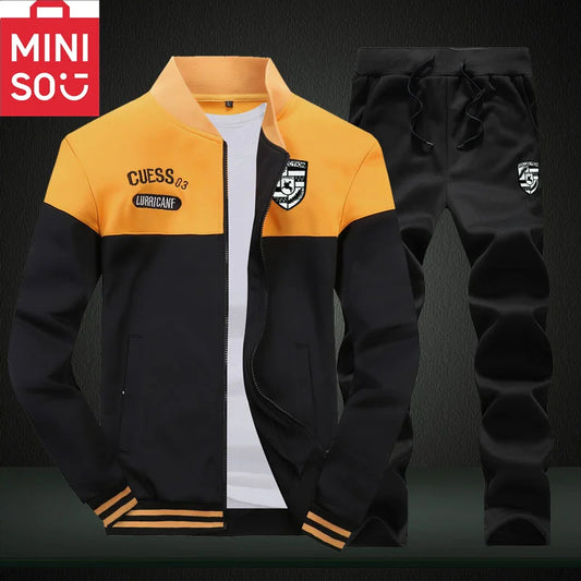 MINISO winter fleece sportswear men's set loose stand collar cardigan jacket outdoor casual multi-color selection set men's hood