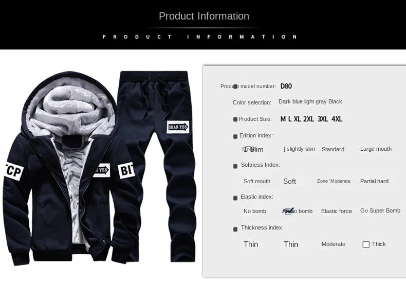 Wolf Czuadlte2024New Winter Men's Sports Set Casual Pants Hooded Sweater Youth Large Plus Plush Thickened Cardigan Two Piece Set