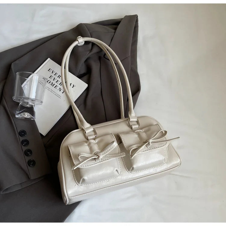 Vintage Women Business Shoulder Bags Simple Ladies Commute Tote Bag Pu Leather Female Underarm Bag Burgundy Large Handbags Purse