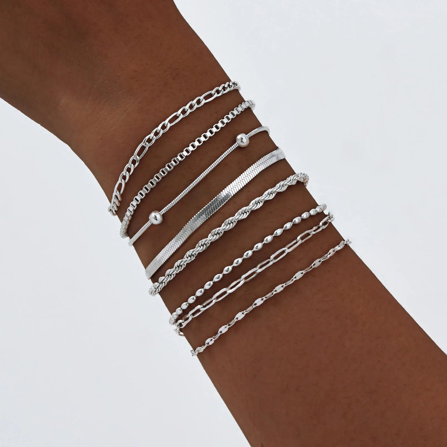 Women Chain Bracelet Silver Color, Stainless Steel Link Stackable Bracelets, Layered Fashion Accessories Gifts