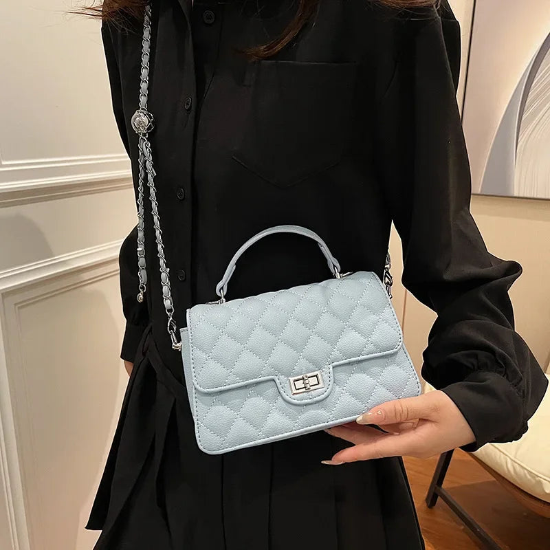 Small Square Lattice Chain Crossbody Bag Women's Shoulder Handbag Simple Handheld Underarm Bag Hot Sale Of The Season New Versat