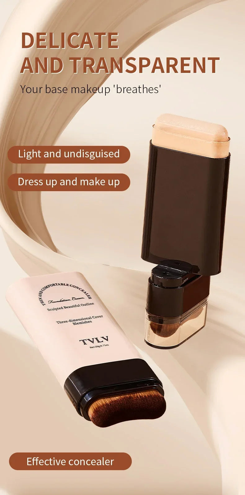 TVLV eraser foundation make-up stick 20g, with brush to brighten skin liquid foundation, long-lasting makeup concealer