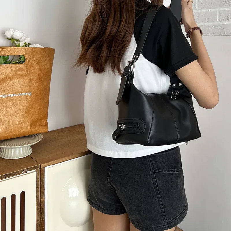 Y2K  Style Shoulder Bag Shoulder Purse For Girls Street Wear For Women Trendy Motorcycle Handbag Minimalist