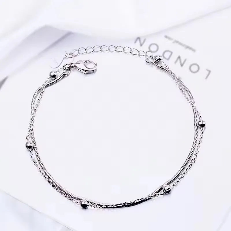 VENTFILLE 925 Sterling Silver Line Extremely fine Bracelet for Women Love Haert Bead Korean Ins Sweet Jewelry Gift Dropshipping