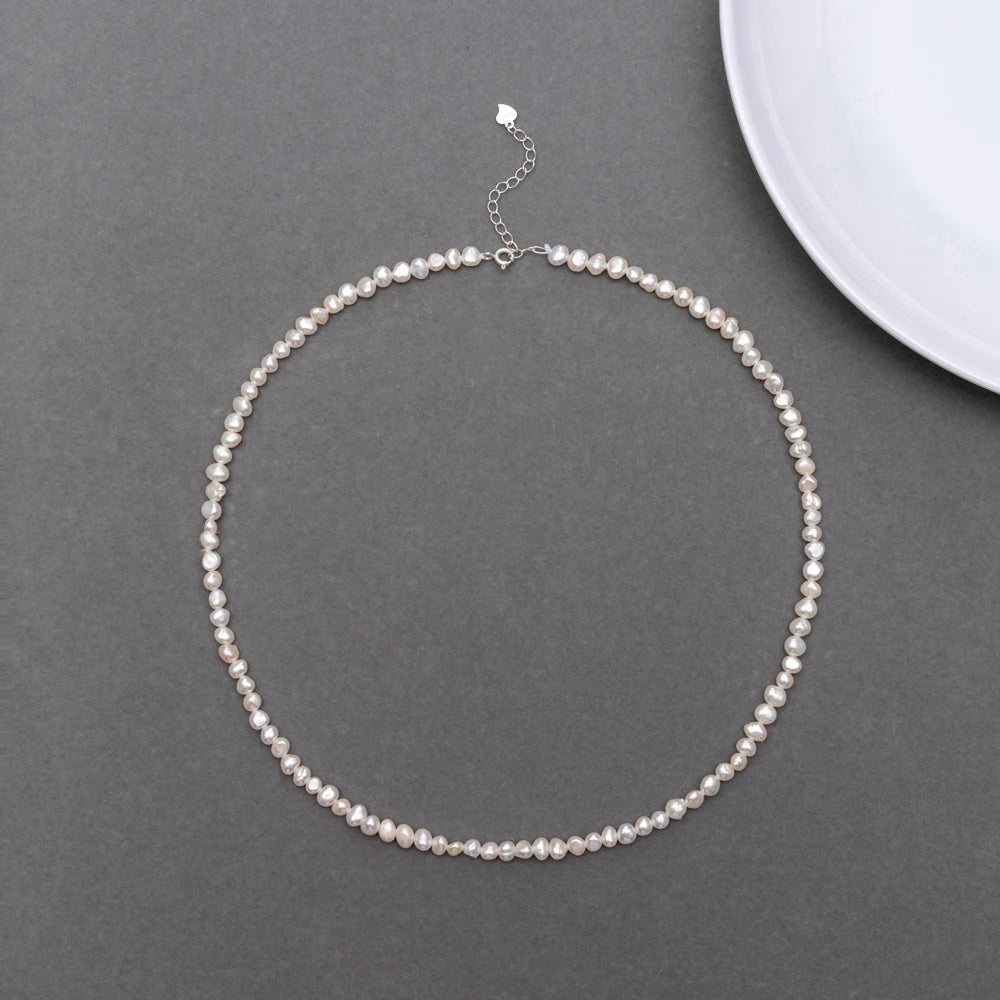 4-5mm Baroque Freshwater Pearl Necklaces with 5cm Extend Chain 925 Sterling Silver 38 45 50cm Necklaces Jewelry Gift 2025 New