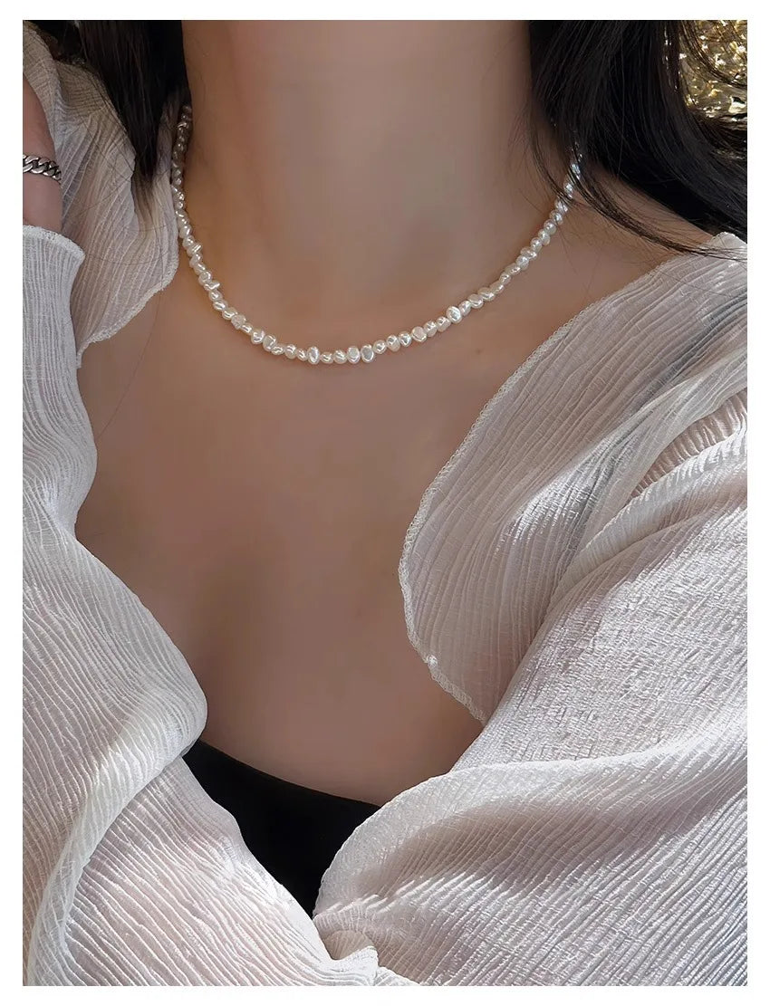 4-5mm Baroque Freshwater Pearl Necklaces with 5cm Extend Chain 925 Sterling Silver 38 45 50cm Necklaces Jewelry Gift 2025 New
