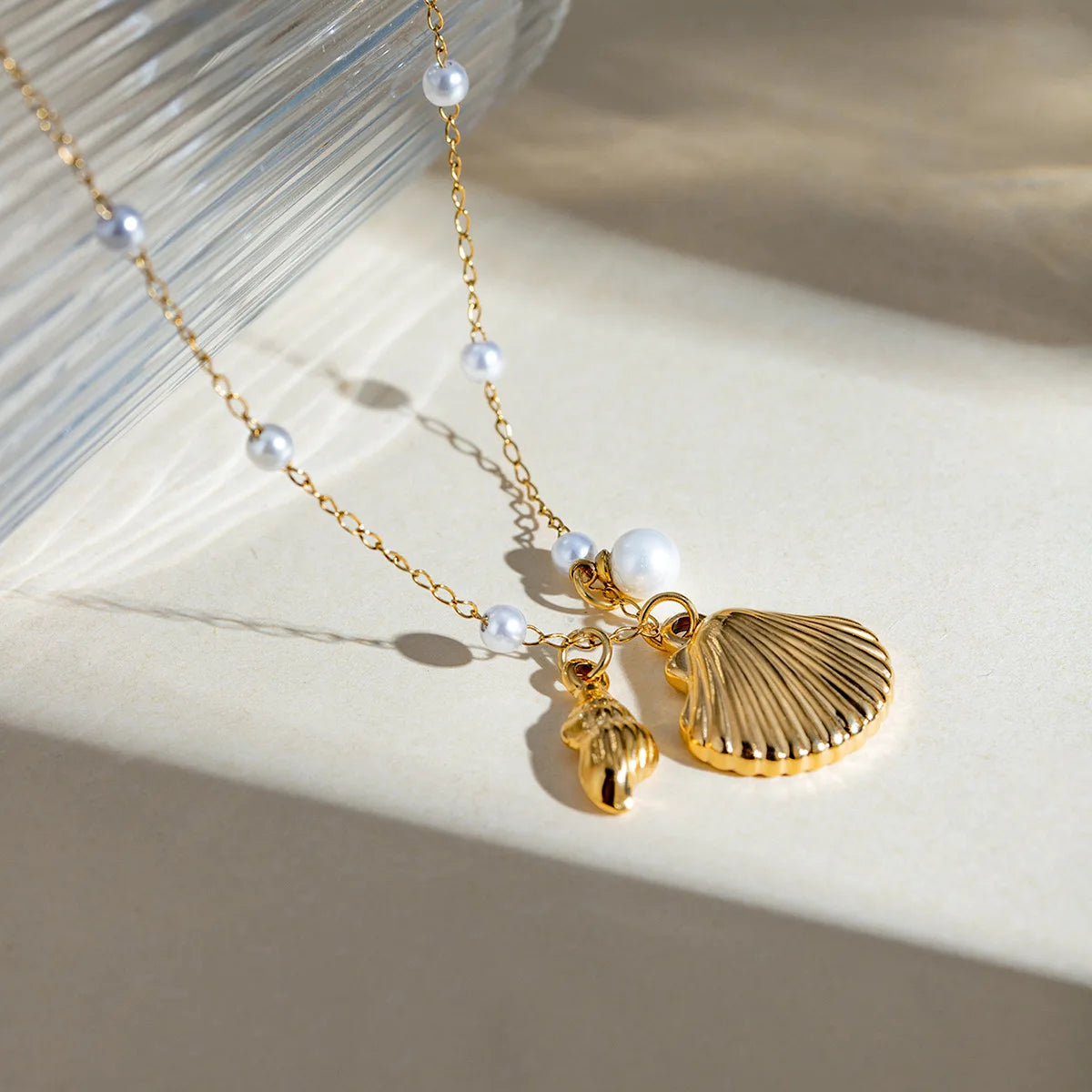 MHS.SUN Starfish Shell Conch Pendant Necklaces For Women Men Stainless Steel Trendy Chain Choker Beach Jewelry Summer Party