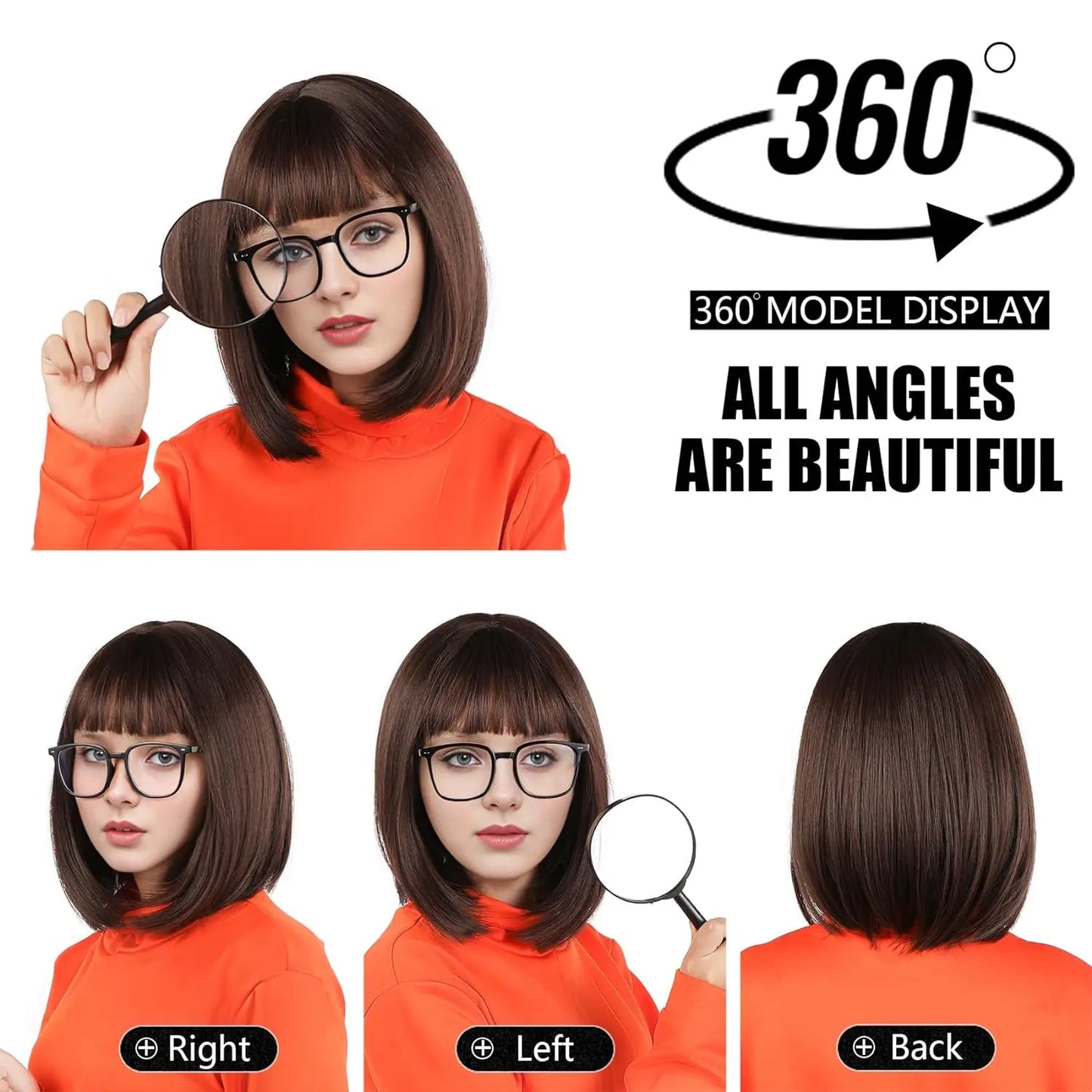 Brown Bob Wig With Bangs Synthetic Short Bob Wigs For Women Straight Bob Bangs Wig Heat Resistant Hair For Cosplay Daily Party