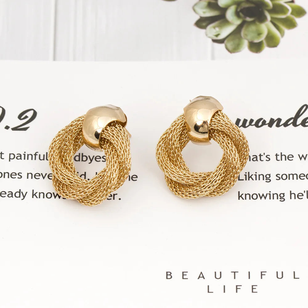 Vintage Metallic Twisted weaving Round Circle Dangle Earrings 2025 New Fashion Wedding Party Drop Earrings for Woman Jewelry