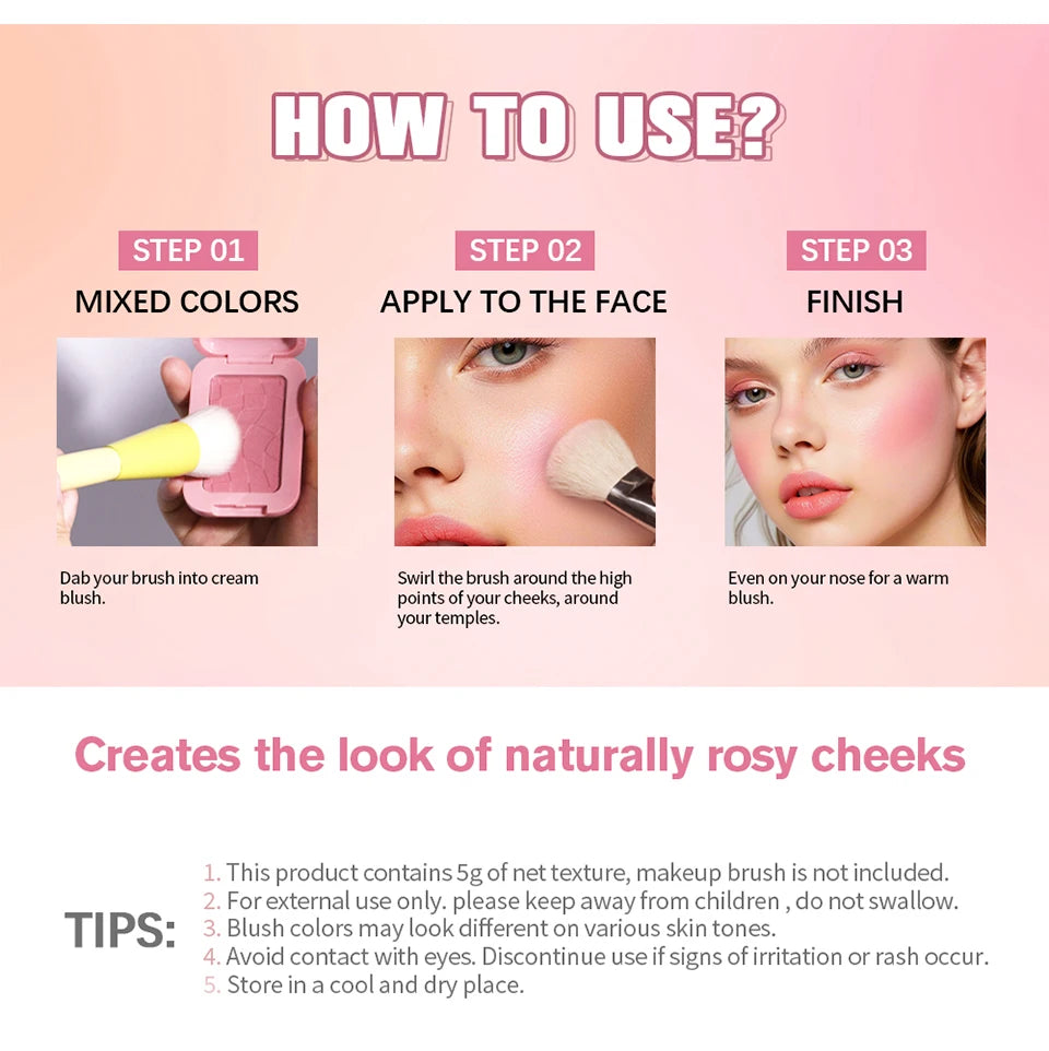 Professional Makeup Powder Blush 12HR Wear Vegan Formula Blusher Makeup Blush in Bar Cosmetics Palette Powder Pink Cream Face