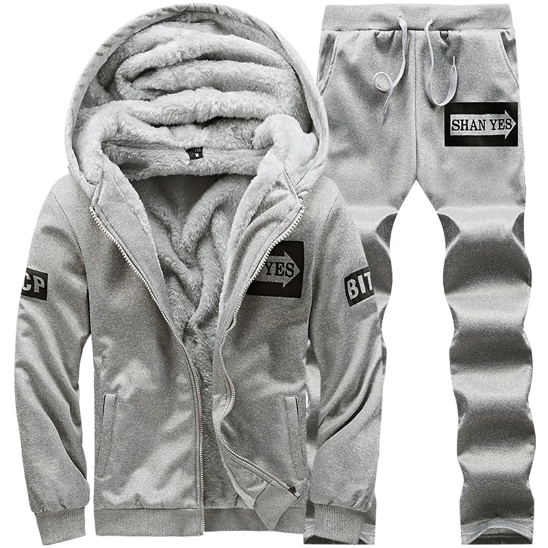 Wolf Czuadlte2024New Winter Men's Sports Set Casual Pants Hooded Sweater Youth Large Plus Plush Thickened Cardigan Two Piece Set