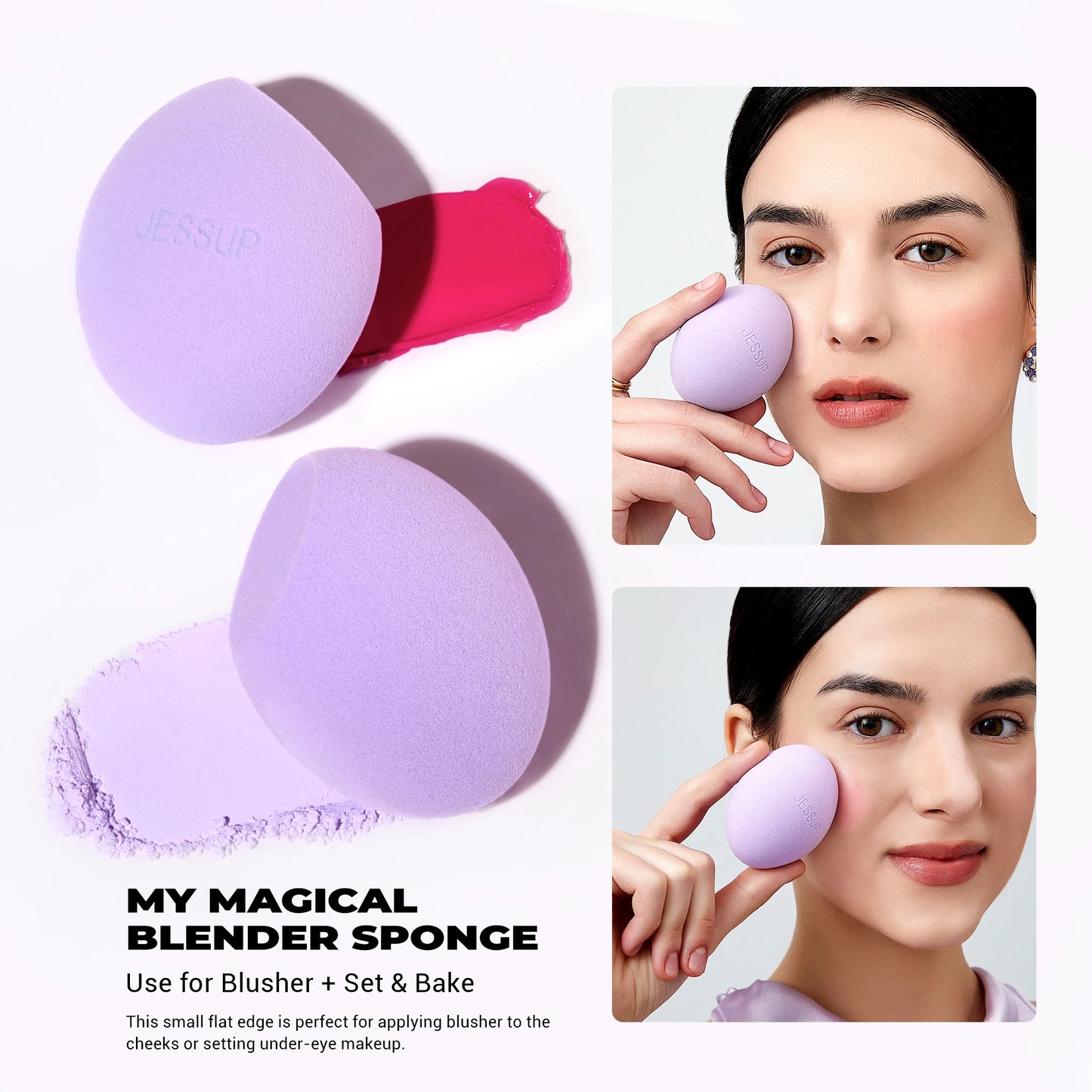 Jessup Makeup Sponge Set, 3pcs Make up Sponges for Face Foundation Concealer Contour and Blusher, Purple SP017