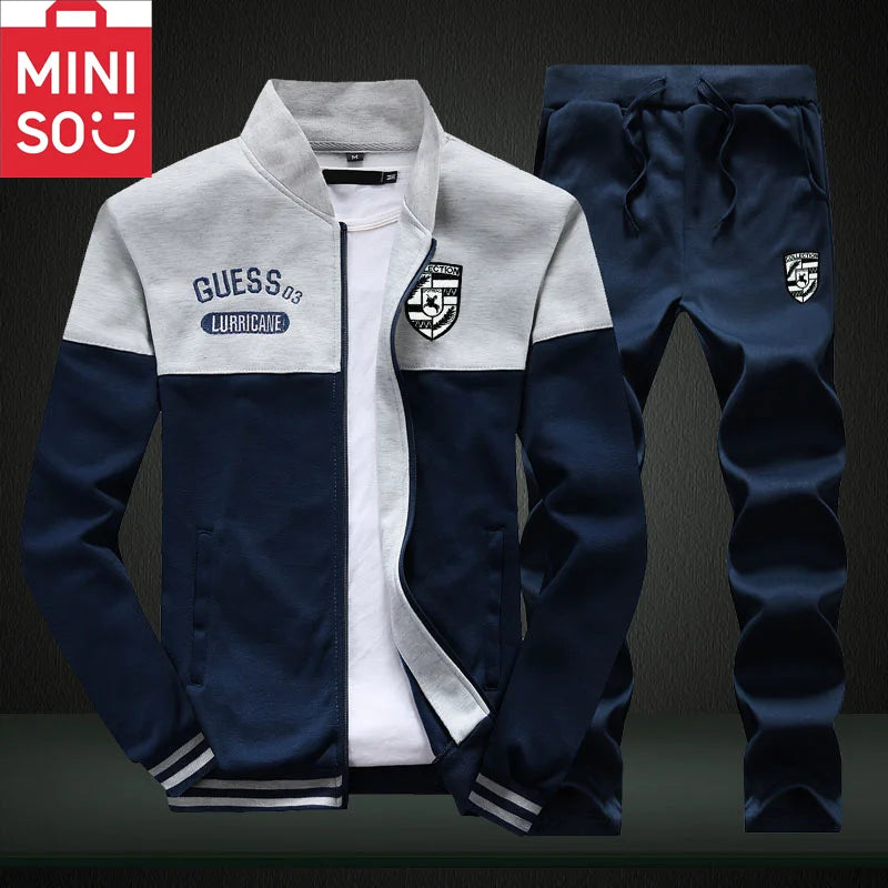 MINISO winter fleece sportswear men's set loose stand collar cardigan jacket outdoor casual multi-color selection set men's hood