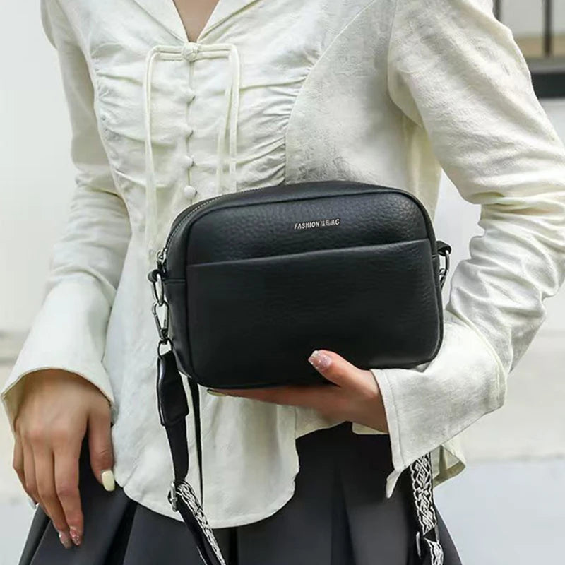 Unisex Canvas Crossbody Bag – Stylish Square Camera Purse with Wide Strap, Minimalist & Versatile for Men/Women. Casual Chic, Ne