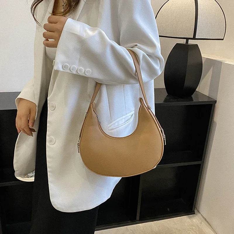 Fashion Luxury Design PU Leather Hobo Shoulder Bag Women Small Clutch Handbag Purse Female Underarm  Bag Travel Totes