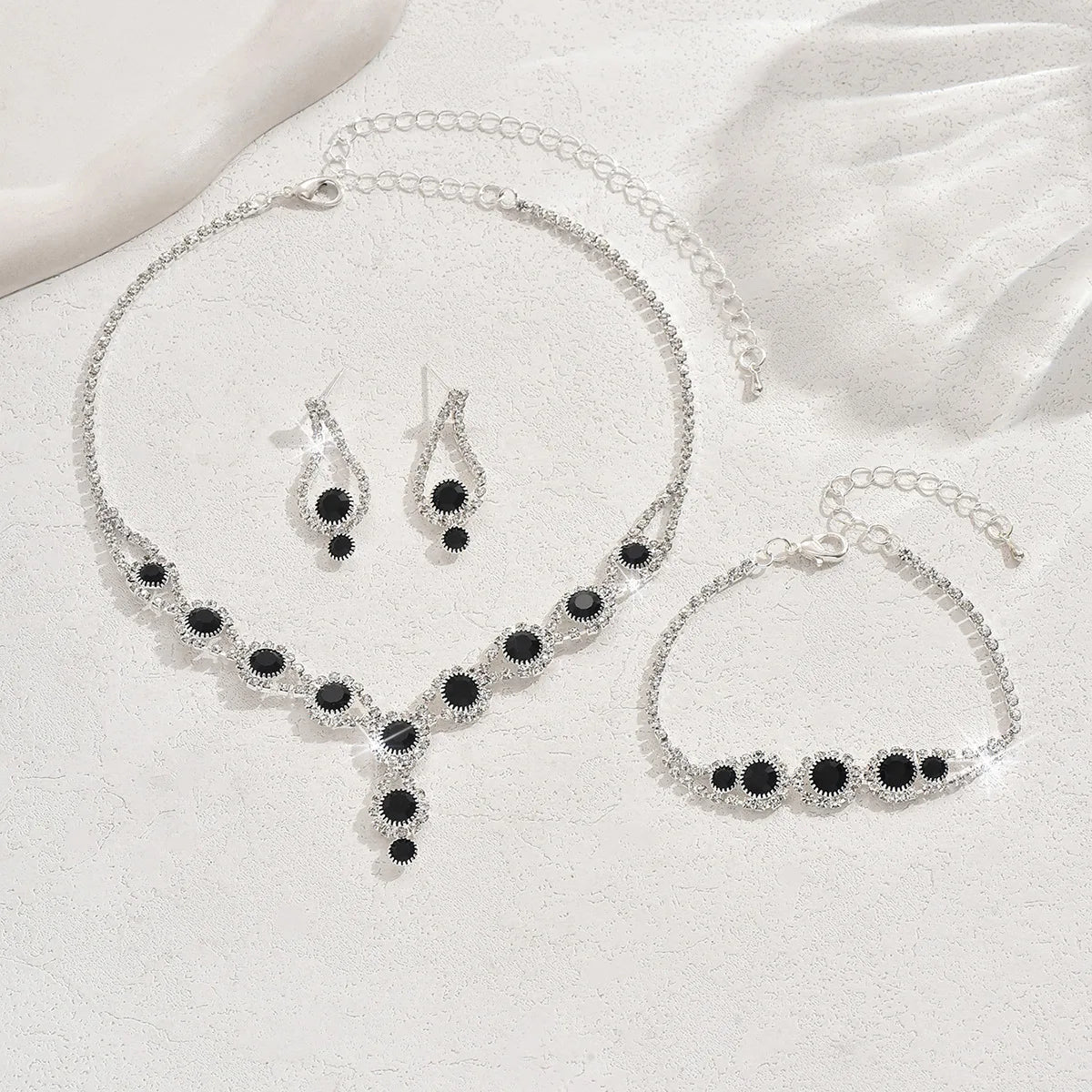 4PCS Fashion Elegant Crystal Jewelry Sets for Women Rhinestones Necklace Ring Earrings Bridal Wedding Party Jewelry Sets