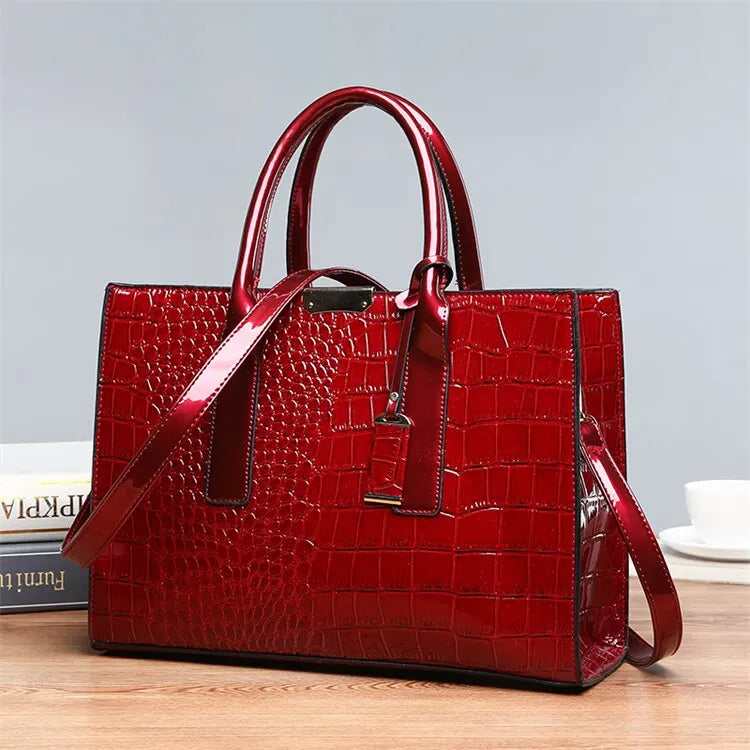 Luxury Vintage Women's Crocodile Pattern Handbag Large Capacity Tote Bag Leather Business Shoulder Bag For Female