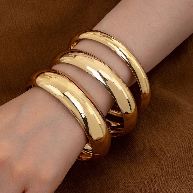 3PCS Set Stainless Steel Round Smooth Bangles for Women Men New Minimalist Gold Color Charm Bracelet Couple Fashion Jewelry Gift