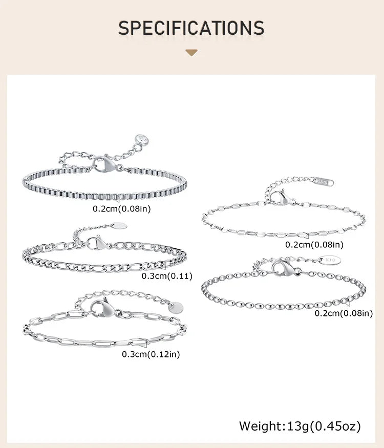 Women Chain Bracelet Silver Color, Stainless Steel Link Stackable Bracelets, Layered Fashion Accessories Gifts