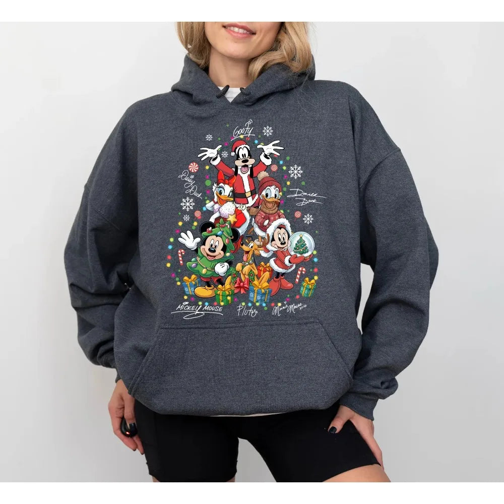 2025 Christmas Disney Mickey Hoodies Boy Girl Autumn Winter Family Parent-Child Clothing Men Women Oversized Loose Long Sleeves