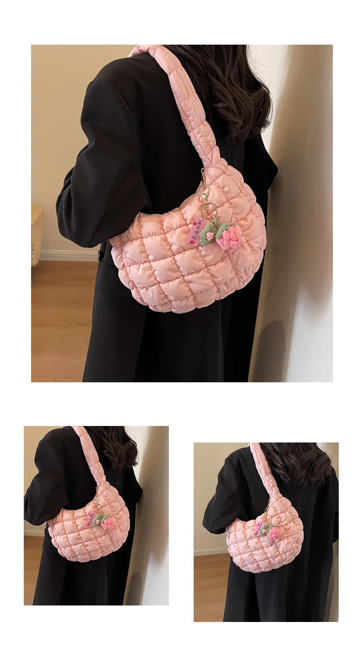 Women's Bag Korean Version Sweet Girly Style Shoulder Bag Fashion Casual Bubble Dumpling Bag Fold Cloud Bag Fashion Exquisite