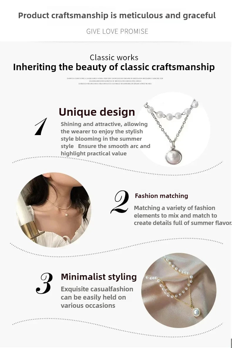 2025 New Women's Pearl Necklace Kpop Gold Color Beads Pendant Necklaces Goth Double Layer Chain Choker for Women Fashion Jewelry