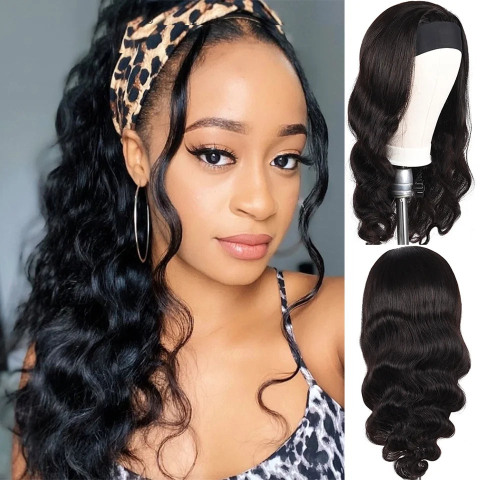 Headband Wig Human Hair Body Wave Virgin Human Hair Wigs for Black Women Full Machine Made Brazilian Ready To Wear Wig None Lace