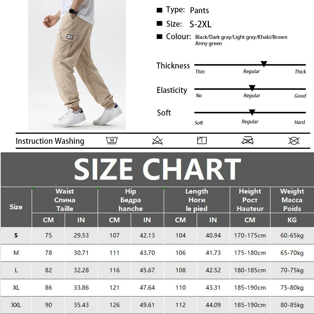 Men's Casual Cargo Sweatpants Spring/Autumn S-2XL Waist Drawstring Joggers Hiking Tactical Pants for Men with Pockets