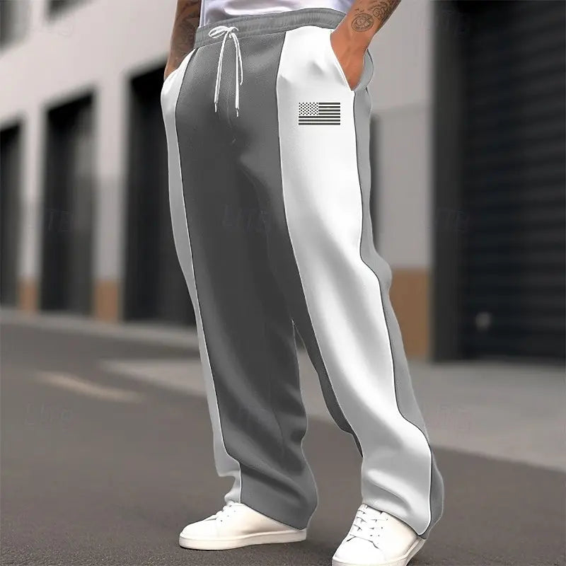 Men's straight-leg pants with a relaxed fit and simple stripe print. Casual wide-leg style.  Suitable for teens and adults.