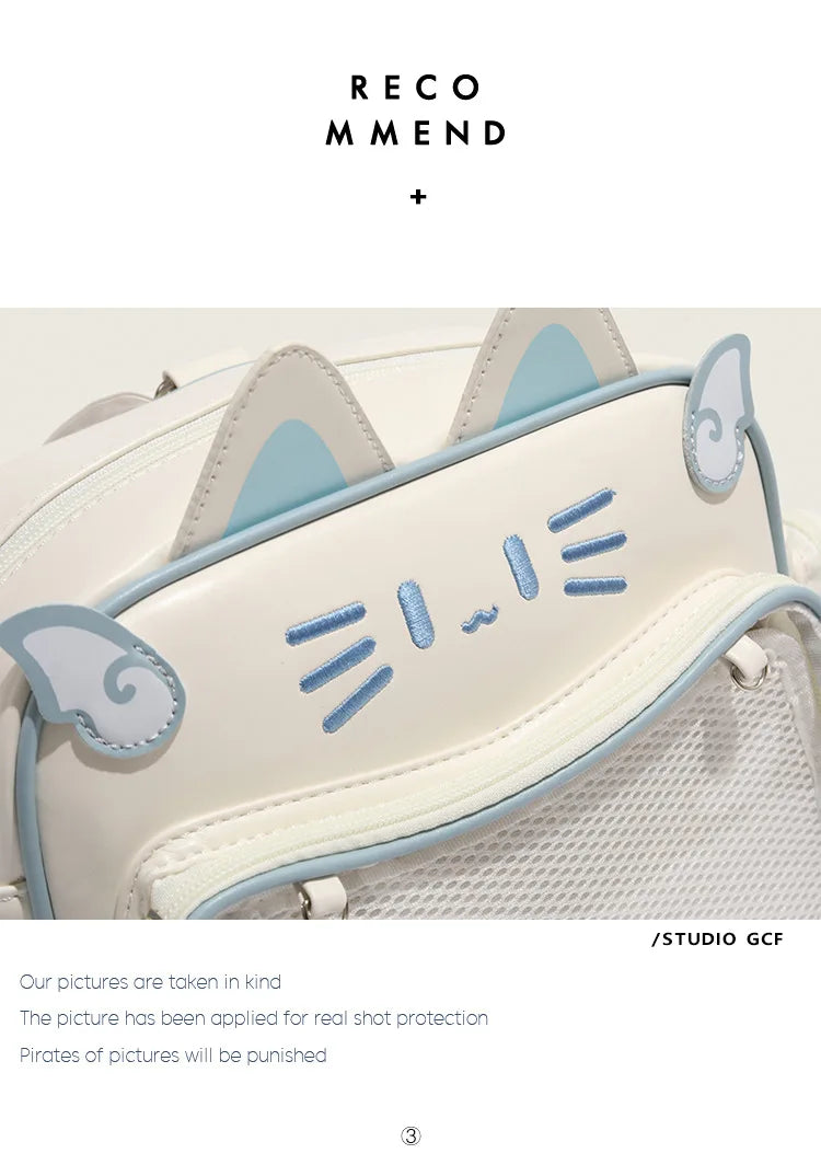 Women's Fashion Backpacks Y2K Korean Japan Kawaii Cat Ita Bag PU Cute Girls Transparent Pocket Aesthetic Shoulder Crossbody Bags