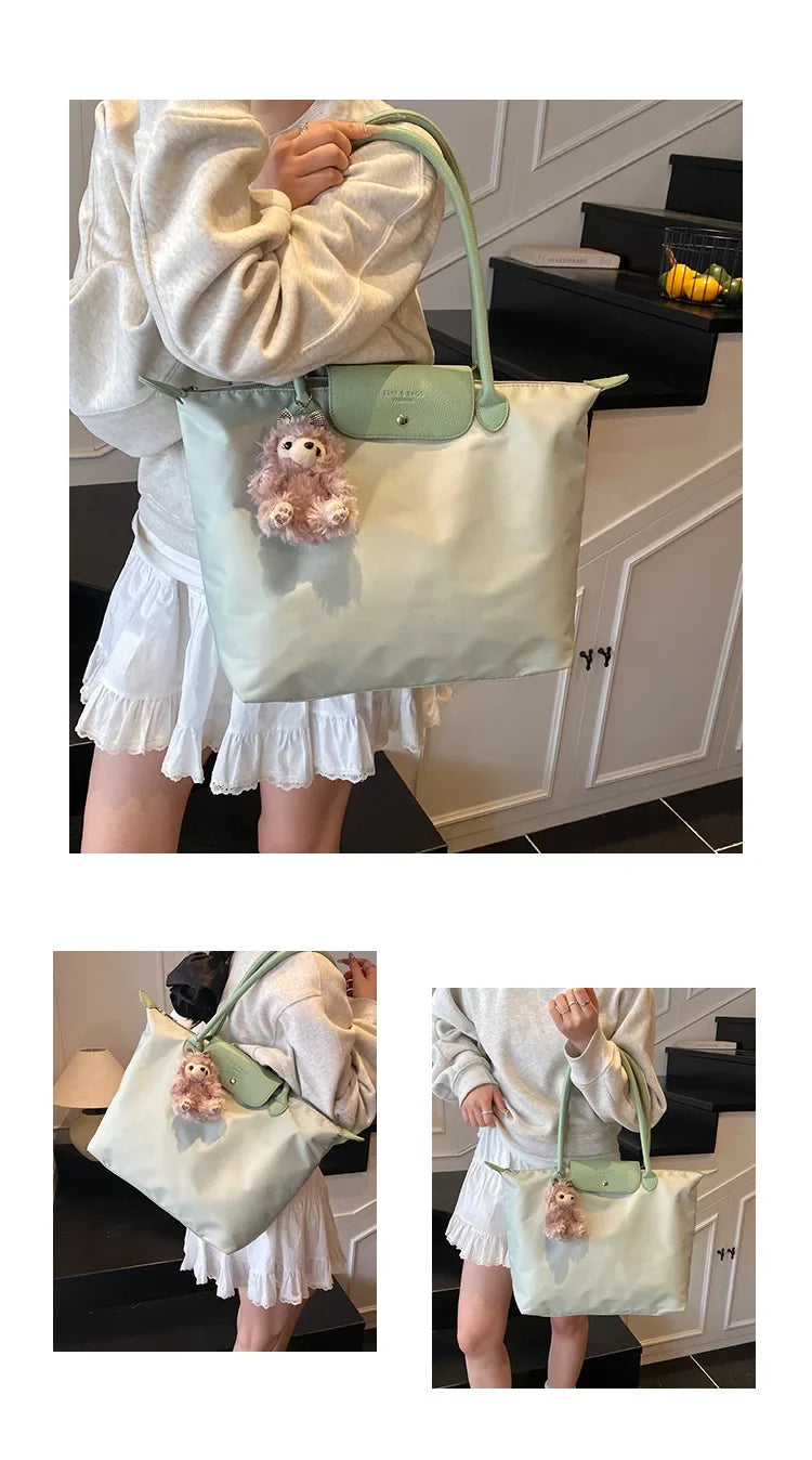 Eco-Friendly Dumpling Shape Tote Bag Versatile Ladies Handbag Single Shoulder Slant Cross Commuter Bag Soft Canvas Square Shape