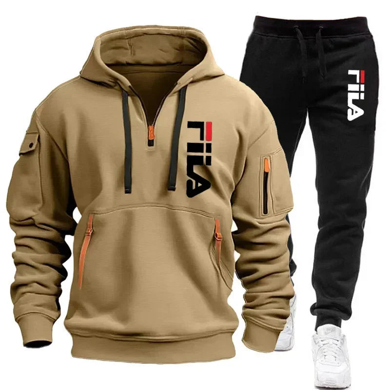 New men's hooded sweatshirt and corduroy trousers for 2025, a two-piece set of casual fitness sportswear for spring and autumn