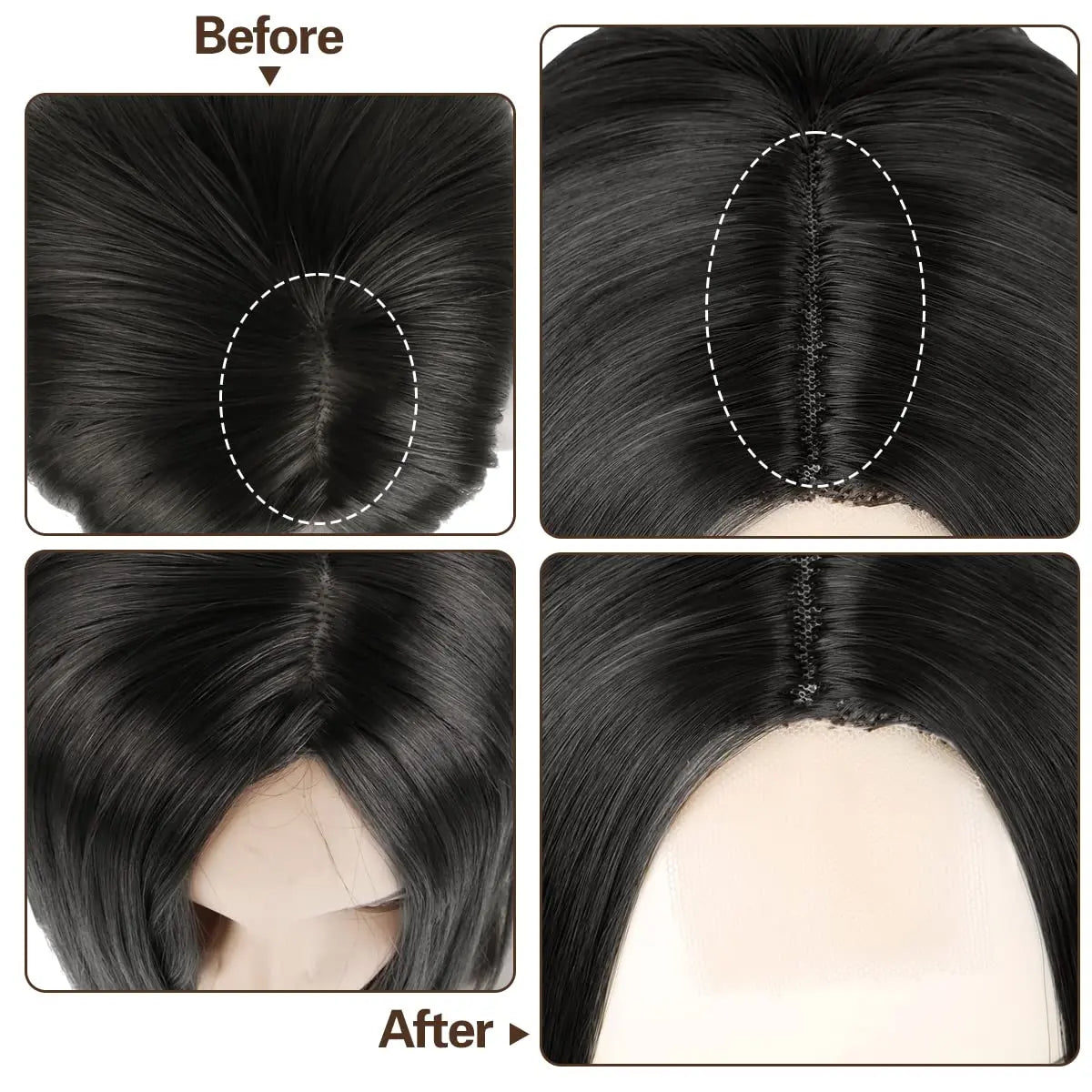 Black Synthetic Wig Shoulder Length Bob Wig For Women In The Middle Part of The Straight Hair Natural Heat-Resistant Head Cover