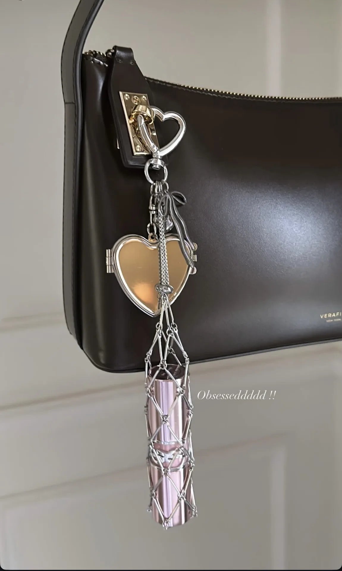 New Portable Lipstick Bag Women Metal Chain Mesh Pouch Stainless Steel Lipstick Holder Case Love Charm Keyrings Accessory