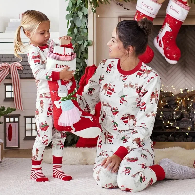 Xmas Family Look Pyjamas Santa Claus Print Christmas Pajamas Set Parent-child Matching Clothing Cute Soft Homewear Baby Romper
