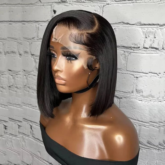 Straight Bob Wig 200% Density 13X4 Lace Frontal Wigs Brazilian Pre Plucked With Baby Hair 4x4 For Women 100% Human Hair Wigs #1B
