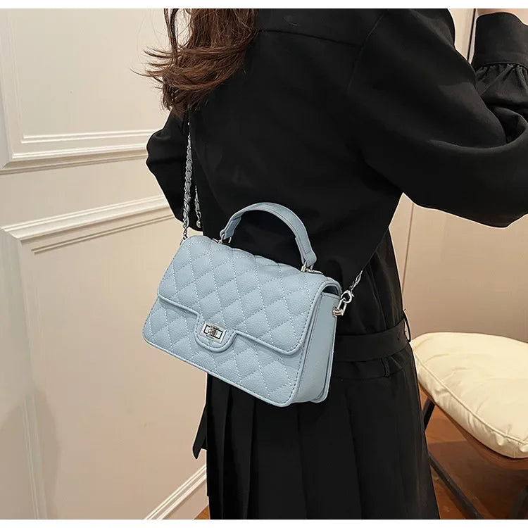Small Square Lattice Chain Crossbody Bag Women's Shoulder Handbag Simple Handheld Underarm Bag Hot Sale Of The Season New Versat
