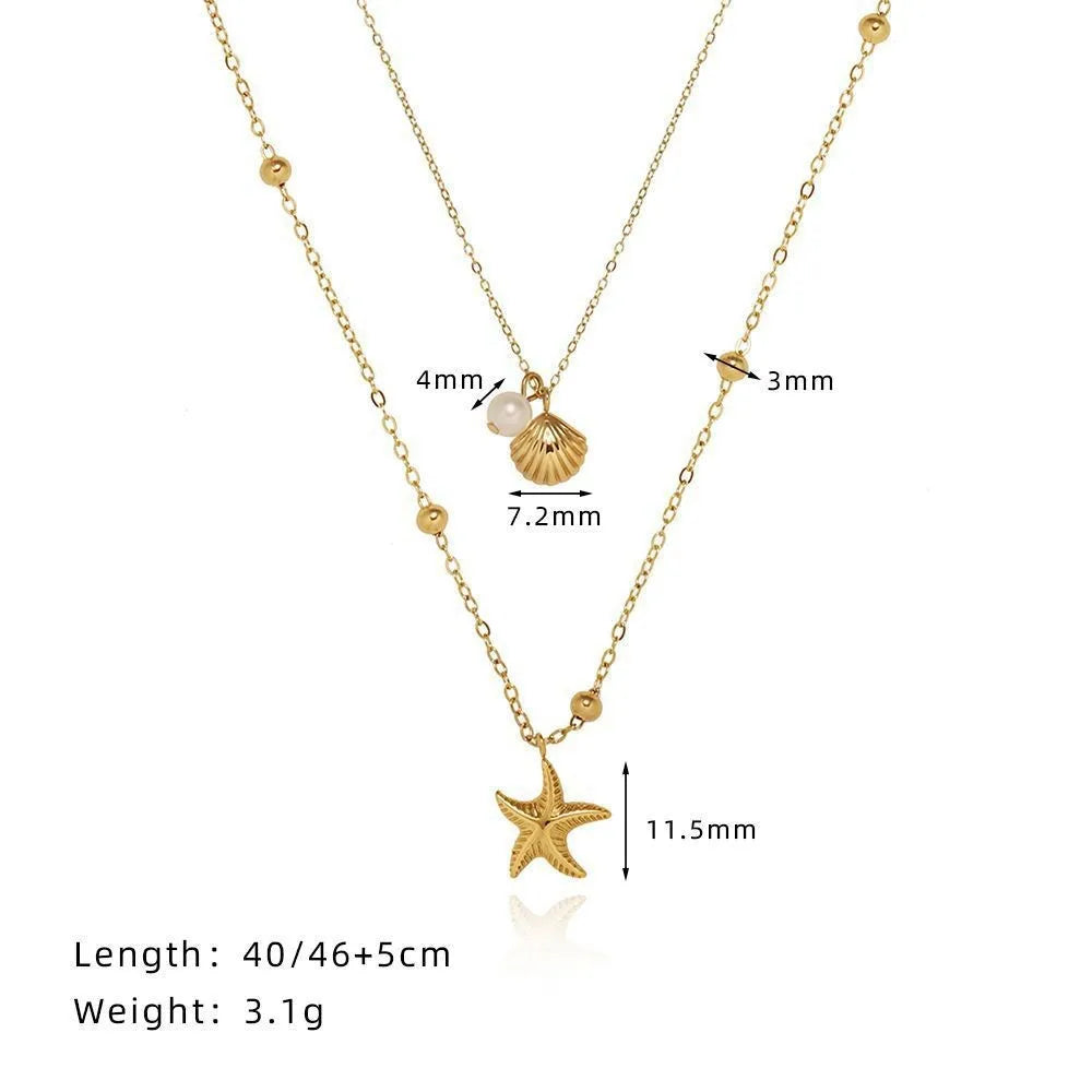 MHS.SUN Starfish Shell Conch Pendant Necklaces For Women Men Stainless Steel Trendy Chain Choker Beach Jewelry Summer Party