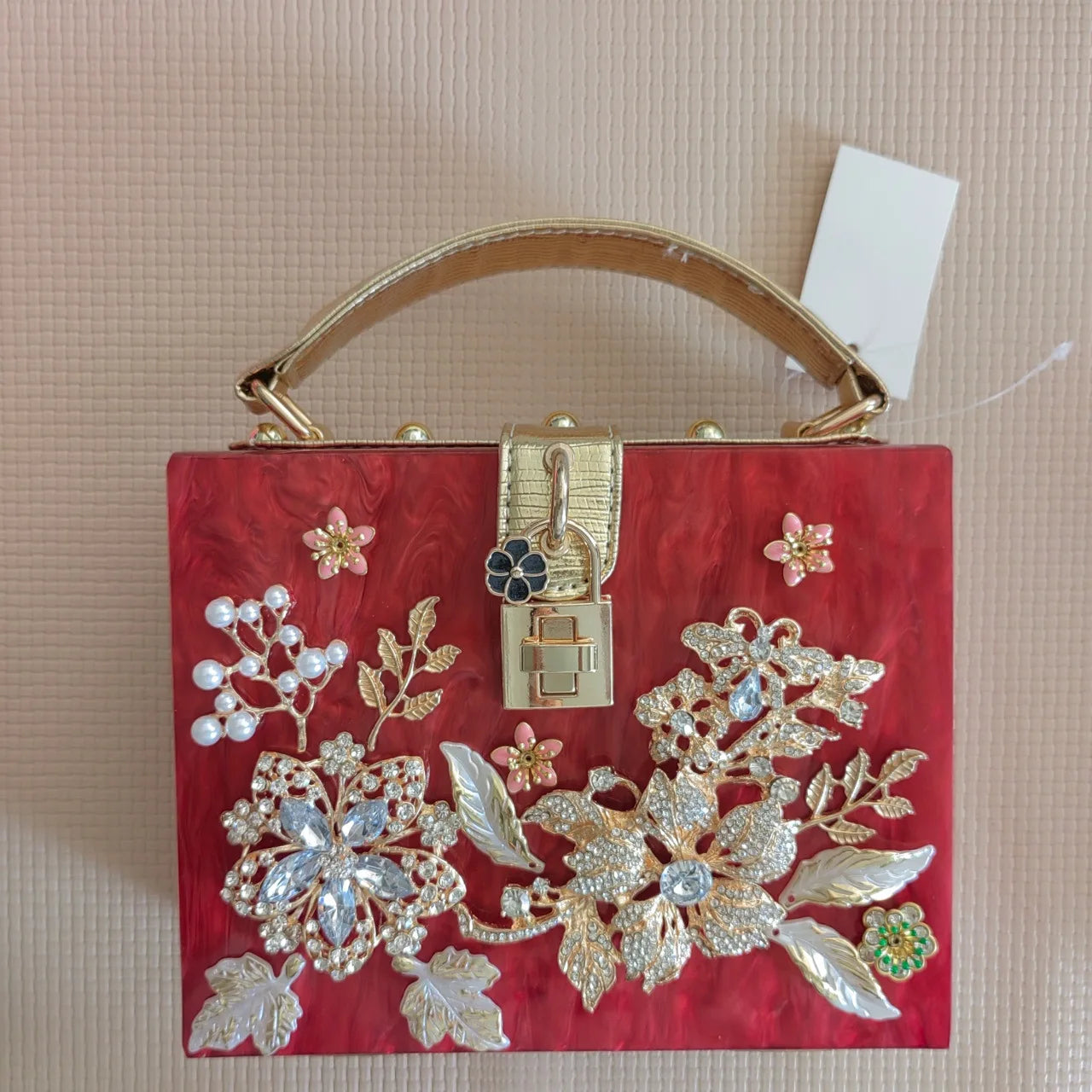 Girl Acrylic Gift Box Evening Bags Pearl Beaded Flower Clutch Purse Women Totes Pink Handbag Wedding Party White Diamond Purses